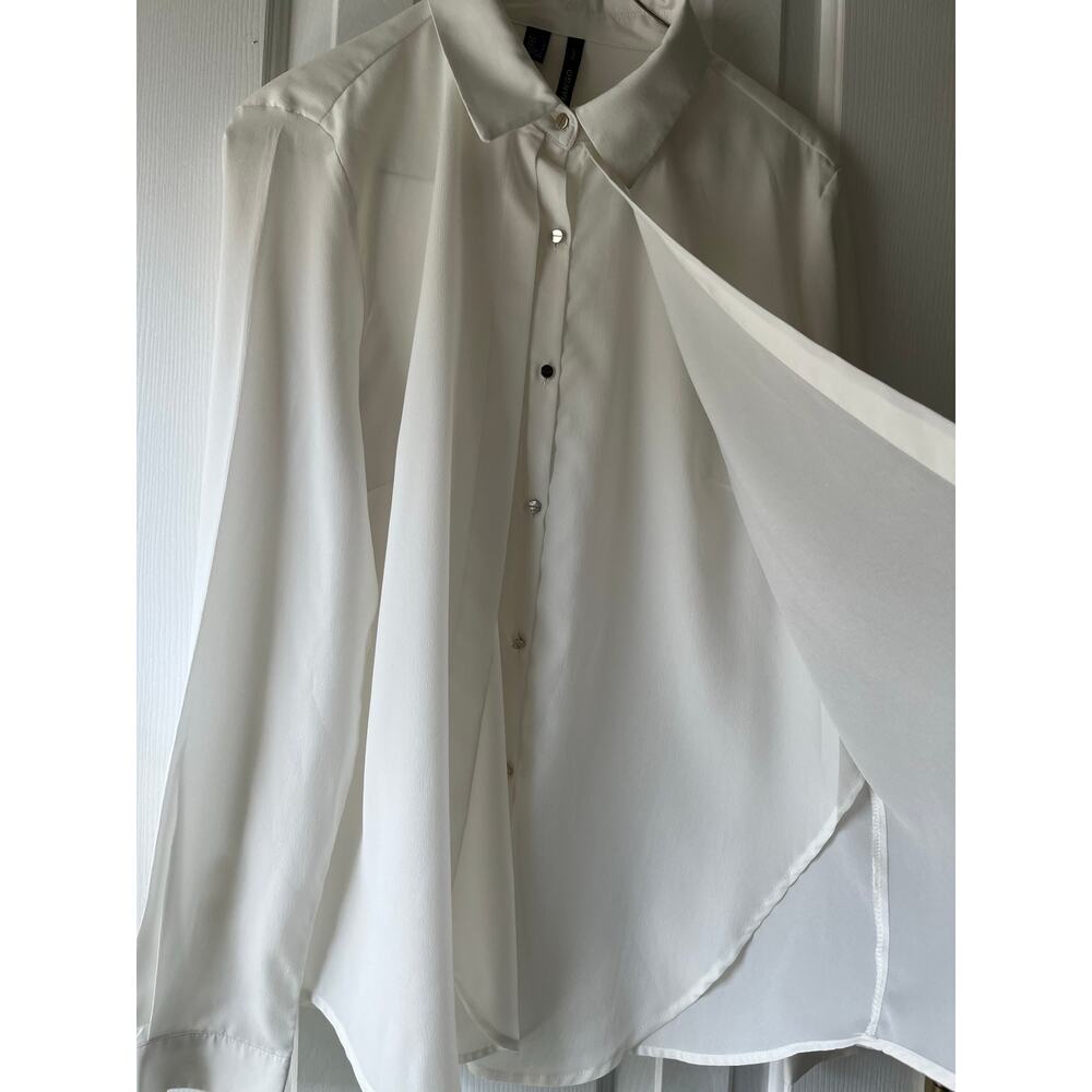 Mango Suit White Layered Long Sleeve Button Up Blouse Large - Picture 3 of 5